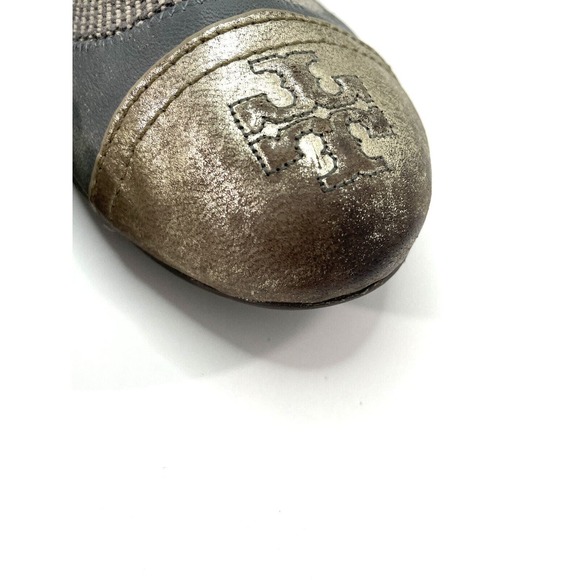 Tory Burch Gabby Cap Toe Scrunch Flat Gunmetal / Silver Ballet Flat Size 8.5 - Picture 3 of 11